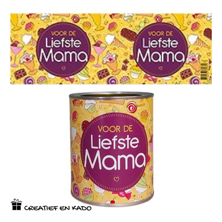 bliklabel liefste mama, snoepblik mama, verjaardag mama, Moederdag