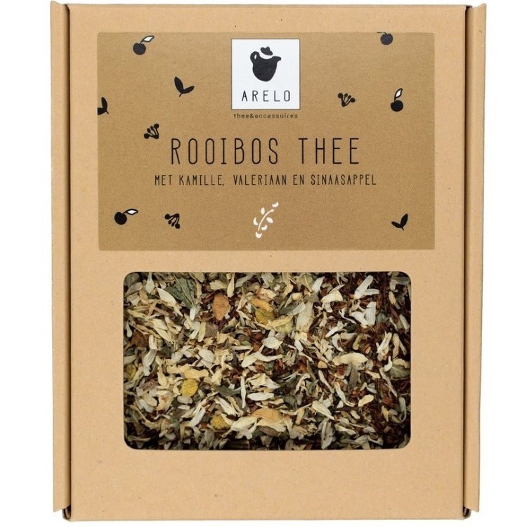 Rooibos thee met kamille, sinaasappel en valeriaan, doosje losse thee