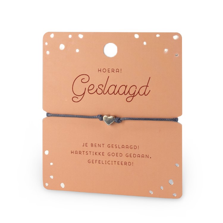 hart armband geslaagd, ik heb je lief armbandje, Hoera! geslaagd. Jet bent geslaagd! Hartstikke goed gedaan. Gefeliciteerd!, kado geslaagd, kado examenkandidaat