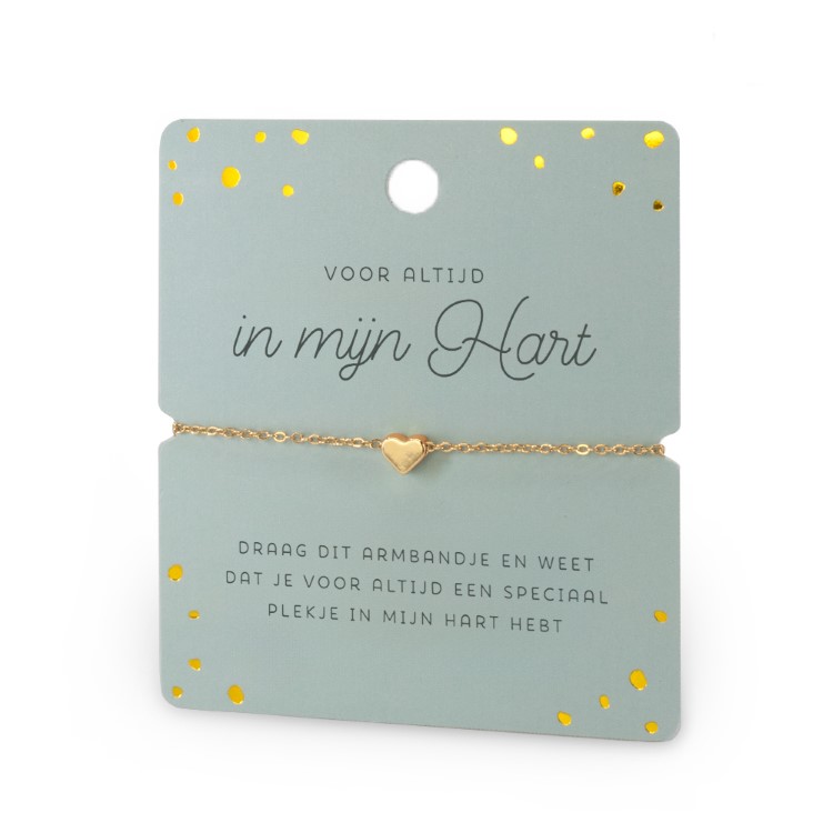 hart armband in mijn hart, armbandje goud, ik heb je lief armbandje, Voor altijd in mijn hart. Draag dit armbandje en weet dat je voor altijd een speciaal plekje in mijn hart hebt.