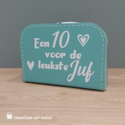 koffertje een 10 voor de leukste juf, kado koffertje juf, kado juf, kinderkoffertje mint