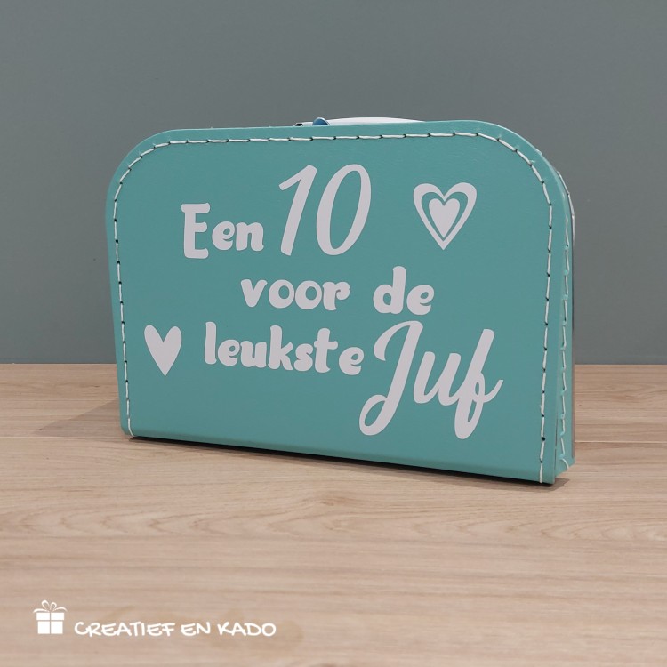 koffertje een 10 voor de leukste juf, kado koffertje juf, kado juf, kinderkoffertje mint