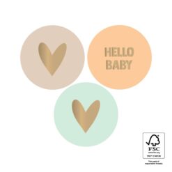 kadostickers hello baby hartje, sluitstickers baby, inpakken