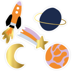 kadostickers rocket, kadostickers planeten, inpakken