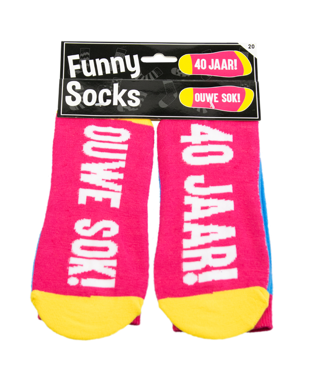 funny socks 40 jaar ouwe sok, grappige sokken, sokken met humor