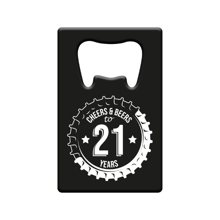 metalen bieropener 21 jaar, metal beer openers, kado verjaardag man