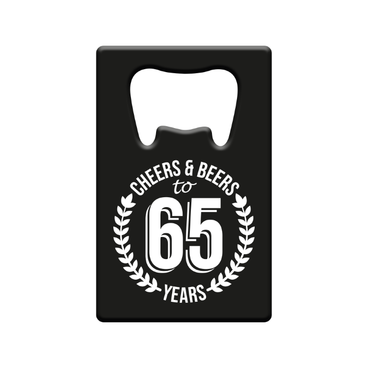 metalen bieropener 65 jaar, metal beer openers, kado verjaardag man