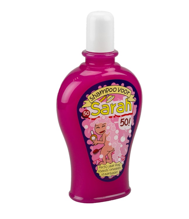 fun shampoo Sarah, kroonleeftijd 50 jaar, kado voor haar, kado Sarah, kado verjaardag