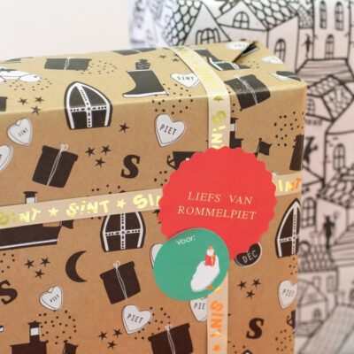 inpakpapier sint illustraties kraft, kadostickers sint liefs, printje van de week, inpakinspiratie