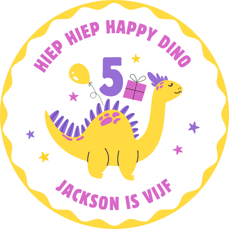 traktatie stickers hiep hiep happy dino, dino stickers verjaardag, dino traktatie