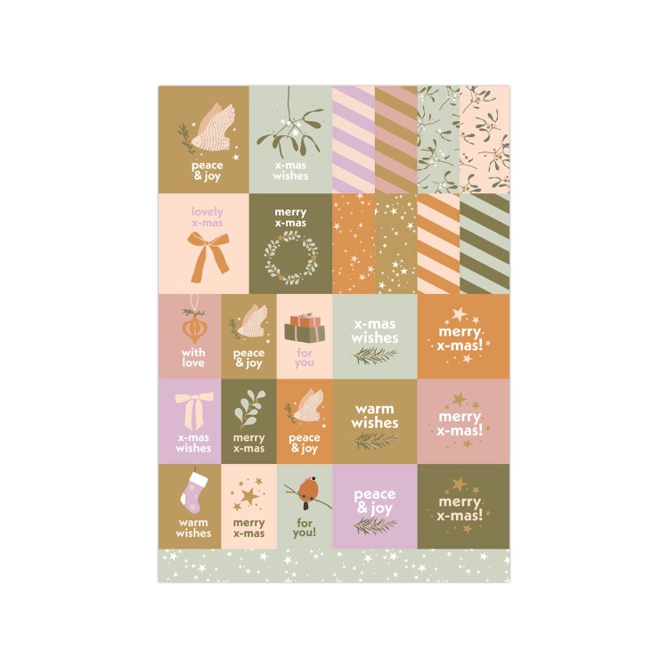 X-mas stickervel, stickers kerst, inpakken kerst kadootjes