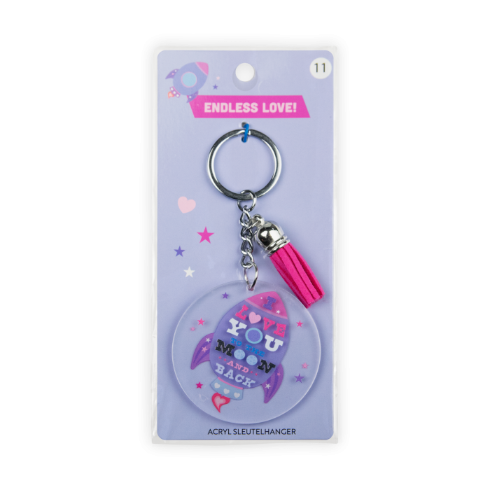 acryl sleutelhanger to the moon and back raket