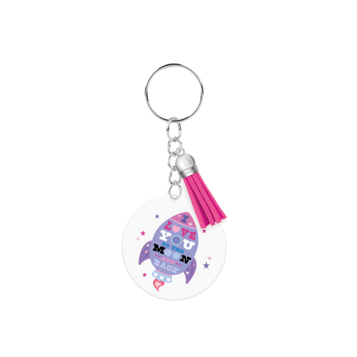 acryl sleutelhanger to the moon and back, sleutelhanger raket