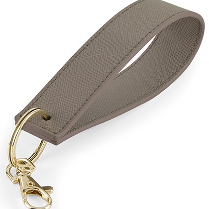 luxe sleutelhanger lederlook taupe, polsbandje taupe