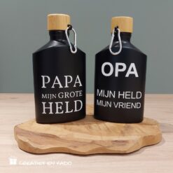 zwarte heupfles Vaderdag, opa mijn held mijn vriend, papa mijn grote held, kado papa