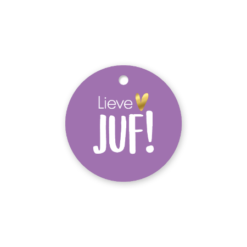 rond kadolabel lieve juf + hartje