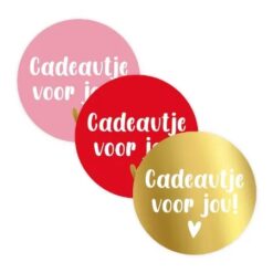 set in 3 verschillende kleuren ronde kadostickers cadeautje voor jou! + harte in goud,