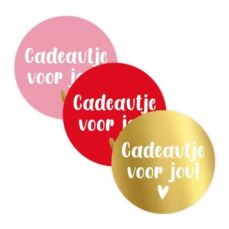 set in 3 verschillende kleuren ronde kadostickers cadeautje voor jou! + harte in goud,