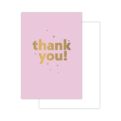 roze mini kaartje Thank you! in goud