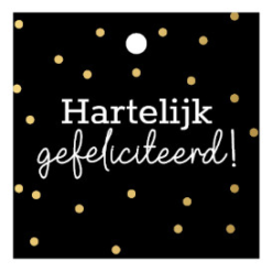 kadolabel hartelijk gefeliciteerd vierkant zwart