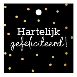 kadolabel hartelijk gefeliciteerd vierkant zwart